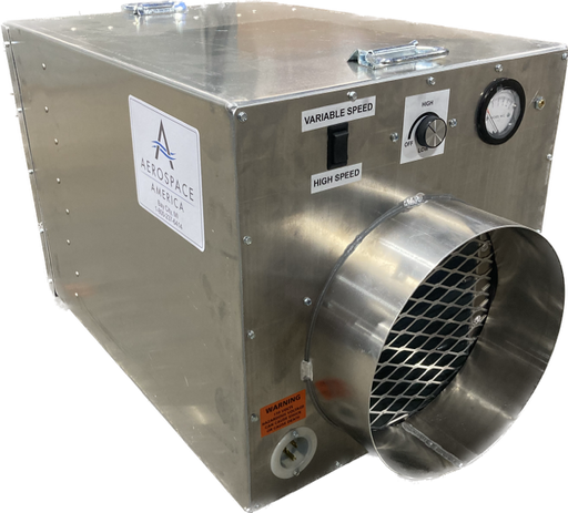 Aerospace America Aero 1000V variable speed air scrubber, front three-quarter view with speed knob