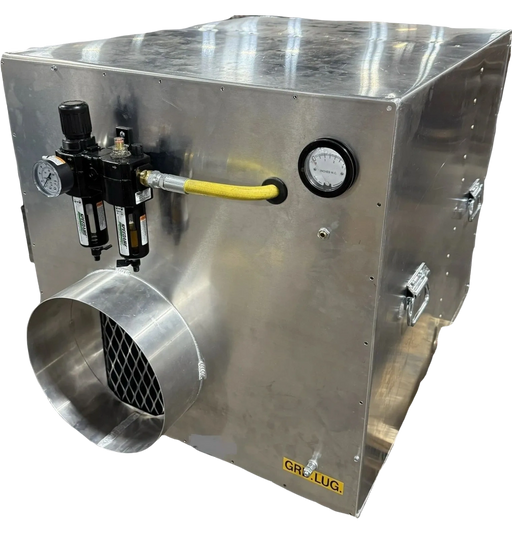 Aerospace America Aeroclean 9169 pneumatic air scrubber with regulator, lubricator and air hose on the front panel
