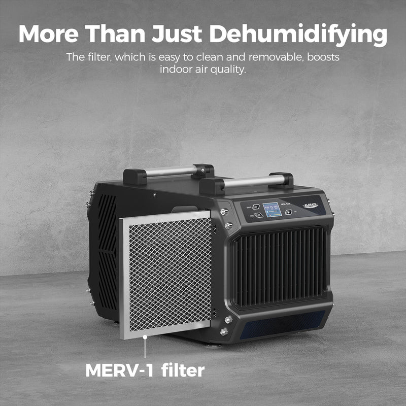 AlorAir Galaxy 60 with its MERV-1 filter sliding out of the side