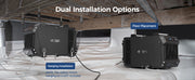 AlorAir Galaxy 60 hanging from crawl space joists and standing on the floor, with a note that the hanging kit is not included