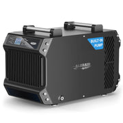Black AlorAir Galaxy 85P dehumidifier with a Built-In Pump badge, front three-quarter view