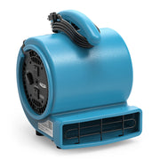 AlorAir GE1000A air mover in blue, front three-quarter view showing the two outlets on the side panel