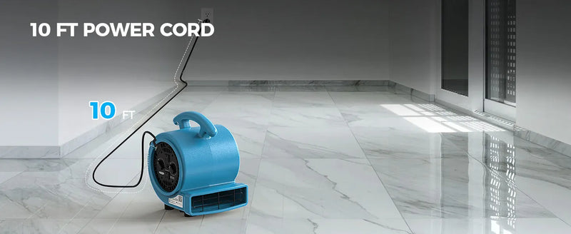 AlorAir GE1000AT on a marble floor with its cord to a wall outlet, with a 10 FT Power Cord label