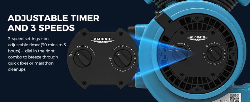 Close-up of the GE1000T speed switch and timer dial, with an Adjustable Timer and 3 Speeds label