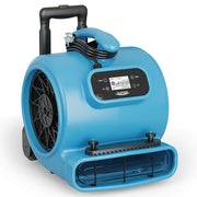 AlorAir GE2000HCW air mover in blue with pull-out handle, wheels, digital panel and carpet clamp, front three-quarter view