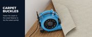 AlorAir GE4000HCW with a carpet edge tucked into its clamp, with a Carpet Buckles label