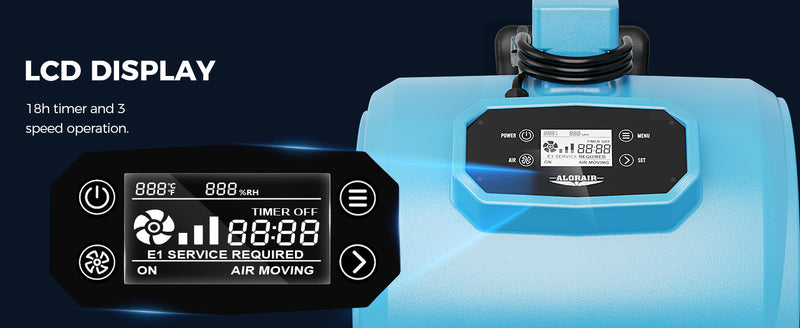 Close-up of the GE4000HCW LCD display, with an 18h timer and 3 speed operation label