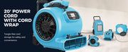 AlorAir GE4000HCW beside other AlorAir drying equipment, with a 20' Power Cord label