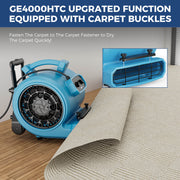 AlorAir GE4000HTC with a carpet laid over its clamp, with an Equipped With Carpet Buckles header