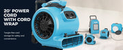 AlorAir GE4000HTC beside other AlorAir drying equipment, with a 20' Power Cord label