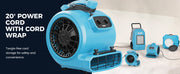 AlorAir GE4000TC beside other AlorAir drying equipment, with a 20' Power Cord label