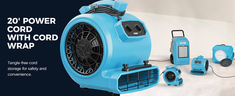 AlorAir GE4000TC beside other AlorAir drying equipment, with a 20' Power Cord label