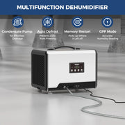 AlorAir Helios MP55 with icons for condensate pump, auto defrost, memory restart and GPP mode