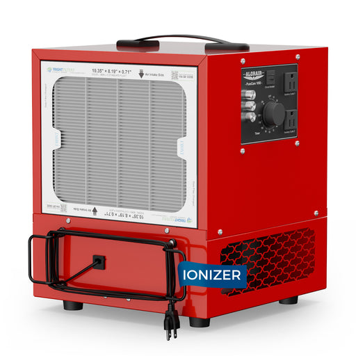Red AlorAir PureCare 1050IG with an IONIZER label, three-quarter view