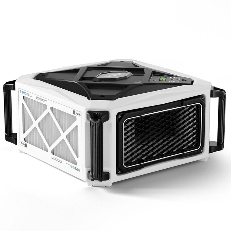 White and black AlorAir PureCare 780 air filtration system, three-quarter view showing a side filter and the outlet grille