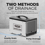 Diagram of the AlorAir Sentinel HD35P gravity drain and pump drain outlets