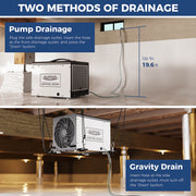 AlorAir Sentinel HD35P pumping water up to 19.6' to a window, and hanging in a crawl space draining by gravity