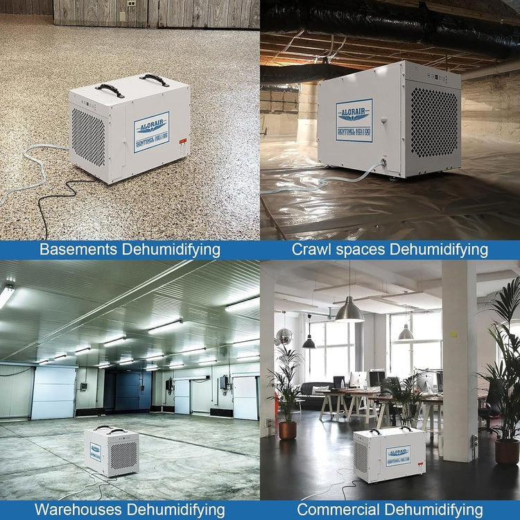 AlorAir Sentinel HDi100 drying a basement, a crawl space, a warehouse and a commercial office