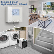 Optional AlorAir wall-mounted remote control showing 63 percent, cabled to a Sentinel HDi90 Duct-able Version in a laundry room