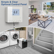 Optional AlorAir wall-mounted remote control showing 63 percent, cabled to a Sentinel HDi90 in a laundry room