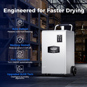 AlorAir Sentinel SLGR 1400X in a warehouse with icons for auto defrost, memory restart, auto operation and SLGR technology