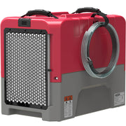 AlorAir Storm LGR Extreme dehumidifier in red and gray, front three-quarter view