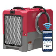 AlorAir Storm LGR Extreme WiFi in red with a phone showing the AlorAir app