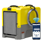 AlorAir Storm LGR Extreme WiFi in yellow with a phone showing the AlorAir app