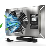 Stainless AlorAir VentirMax 570SD ventilation fan on its mounting plate with the digital display and power cord