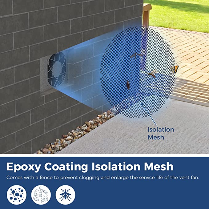 Diagram of the VentirPro isolation mesh blocking insects at a foundation vent, with an Epoxy Coating Isolation Mesh caption