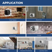 Stainless VentirPro fans in a crawl space, basement, living area, garage, attic, workshop and laundry room