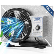 AlorAir VentirPro 540 ventilation fan on its mounting plate with the humidistat control box and power cord