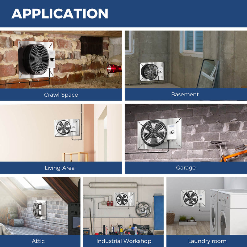 Stainless VentirPro fans in a crawl space, basement, living area, garage, attic, workshop and laundry room