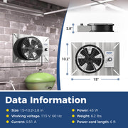 VentirPro 540S dimensions 15" x 10.2" x 2.8", with 115 V, 0.51 A, 45 W, 6.2 lbs and 6' cord data