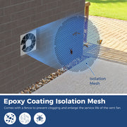 Diagram of the VentirPro isolation mesh blocking insects at a foundation vent, with an Epoxy Coating Isolation Mesh caption