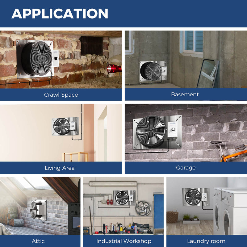 Stainless VentirPro fans in a crawl space, basement, living area, garage, attic, workshop and laundry room