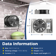 VentirPro 720S dimensions 16" x 11.1" x 4.1", with 115 V, 0.7 A, 68 W, 8 lbs and 6' cord data