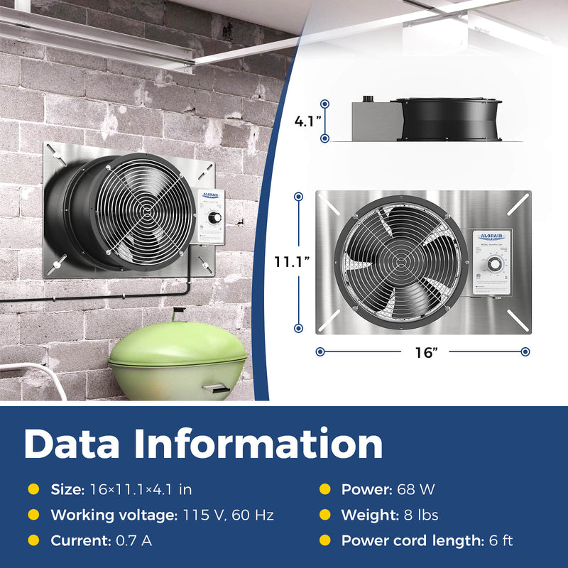 VentirPro 720S dimensions 16" x 11.1" x 4.1", with 115 V, 0.7 A, 68 W, 8 lbs and 6' cord data