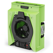 Green AlorAir Zeus 900 radial air mover standing upright, front view