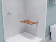 ANZZI AC-AZ202 Folding Shower Seat polished chrome brackets, seat mounted on shower wall