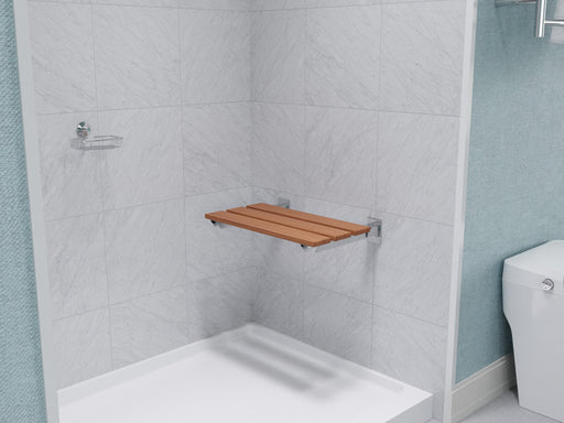 ANZZI AC-AZ202 Folding Shower Seat polished chrome brackets, seat mounted on shower wall
