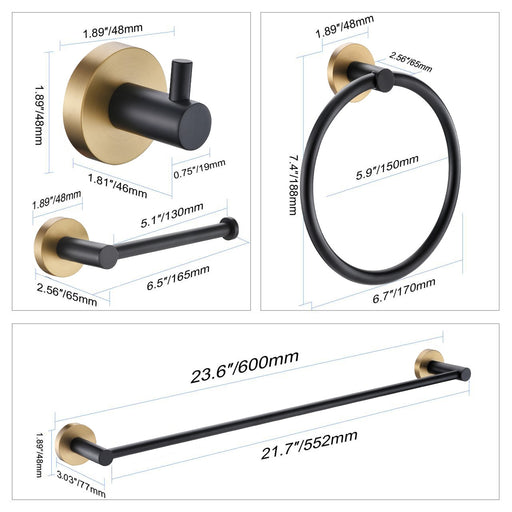 ANZZI AC-AZSET1-MBBG bathroom accessory set, dimension drawing
