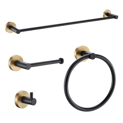 ANZZI AC-AZSET1-MBBG bathroom accessory set in Matte Black & Satin Brass, main product photo