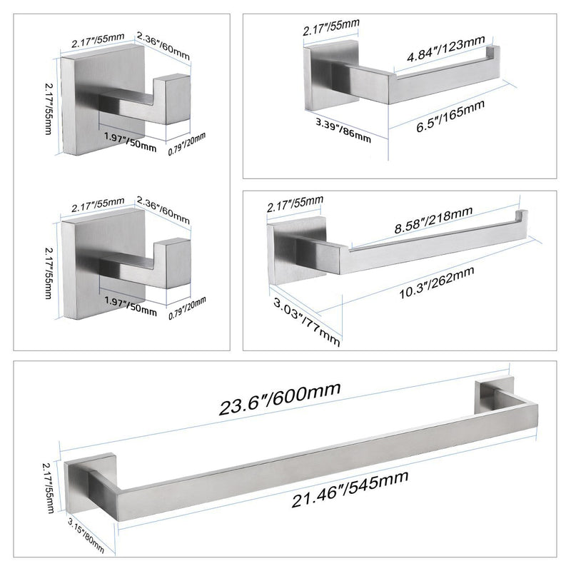 ANZZI AC-AZSET2-MB bathroom accessory set, dimension drawing