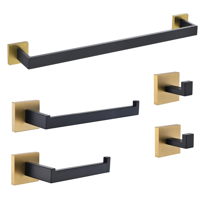 ANZZI AC-AZSET2-MBSB bathroom accessory set in Matte Black & Satin Brass, main product photo