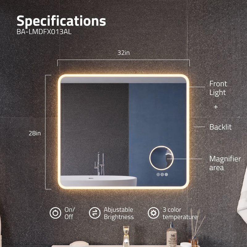 ANZZI BA-LMDFX013AL led bathroom mirror, dimension drawing