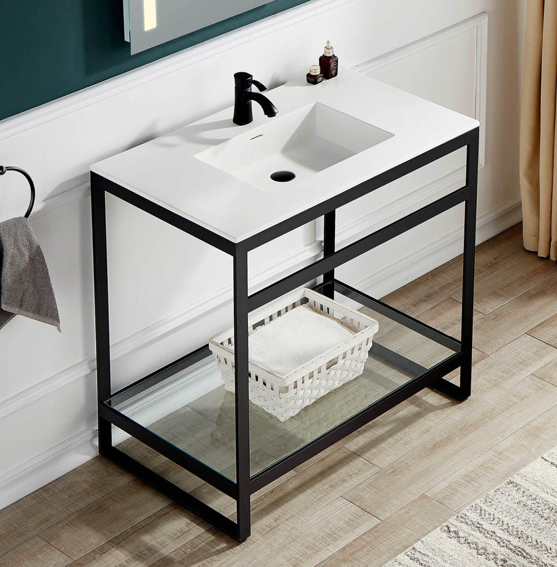 ANZZI CS-CTRSS00WH Orchard console sink top in glossy white, installed room view 1