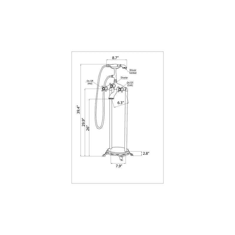 ANZZI FS-AZ0052BK Suni bathtub faucet, dimension drawing