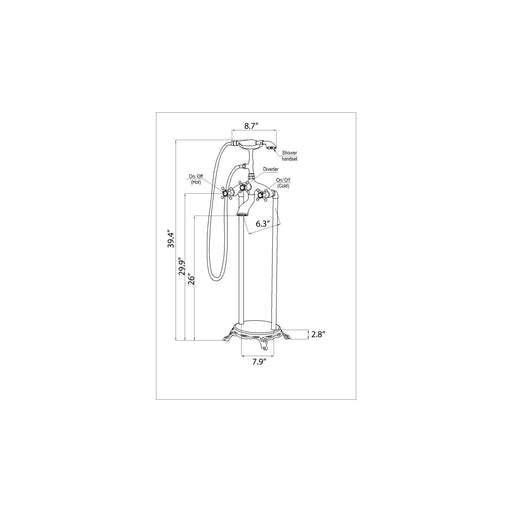 ANZZI FS-AZ0052CH Suni bathtub faucet, dimension drawing