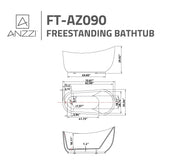 ANZZI FT-AZ090 freestanding bathtub dimension drawing, top and side views